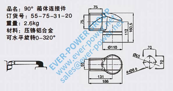 90度盒连接器55-75-31-20拉